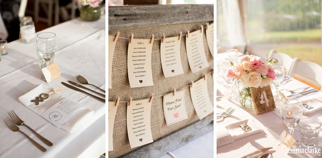 Table placements and various decorations at a wedding reception - Silos Estate Wedding