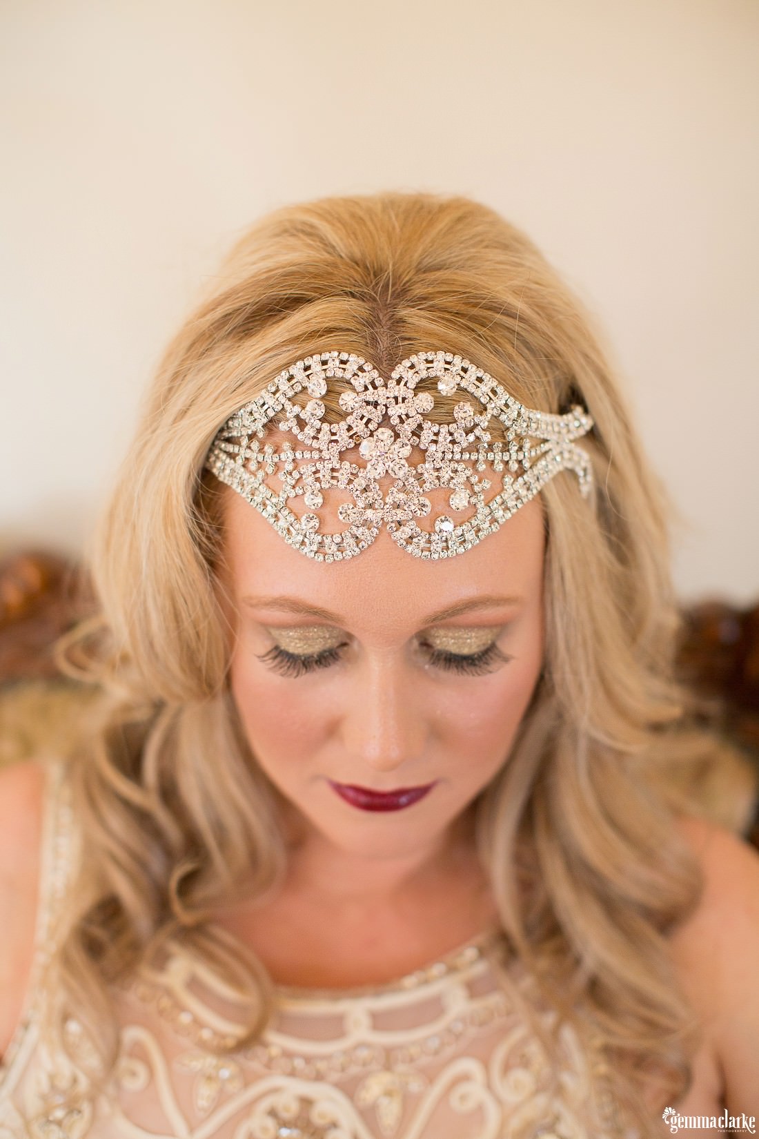 A close up of a bride's hair and hairpiece - Gledswood Homestead Wedding