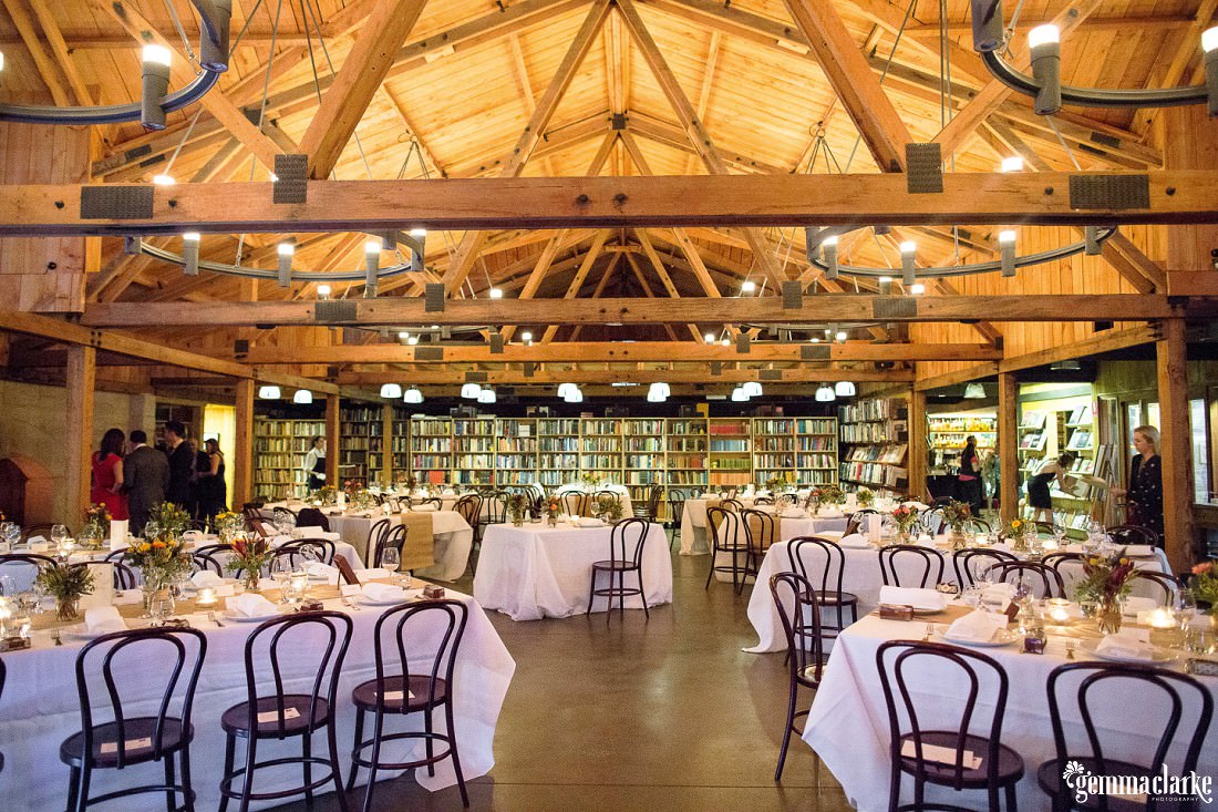 A reception setup in the Book Barn - Autumn Southern Highlands Wedding