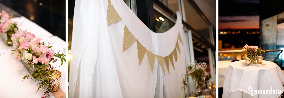 Bunting and various floral decorations