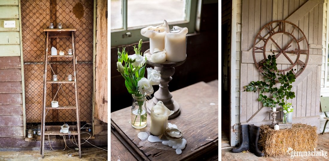 Rustic candles and stable door at Summerlees