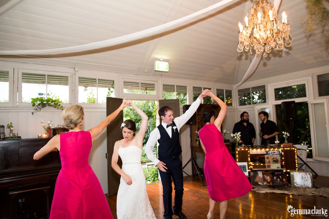 The bridal party dancing at thea Summerlees wedding reception