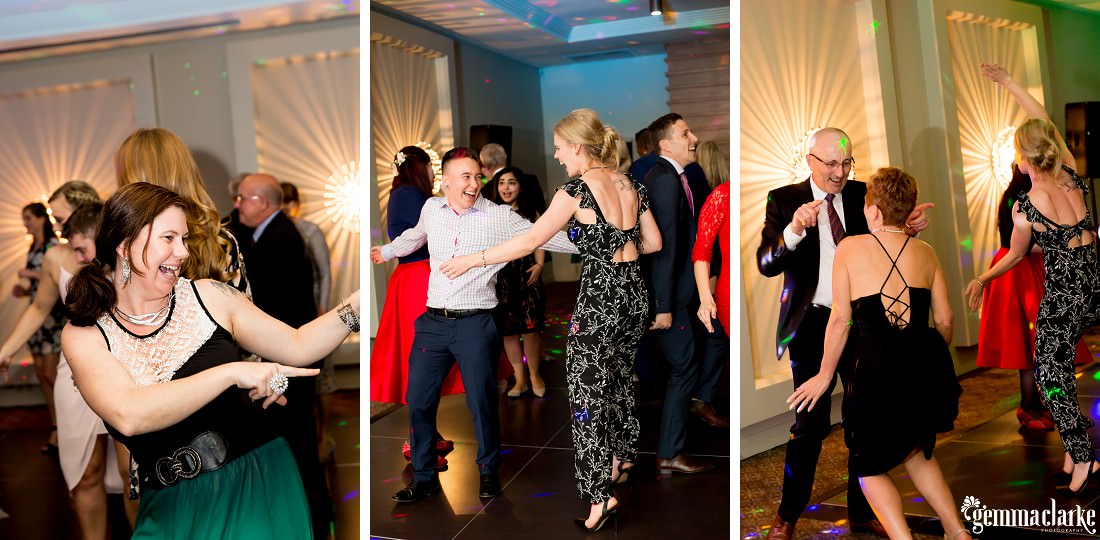 Wedding guests dancing at a reception