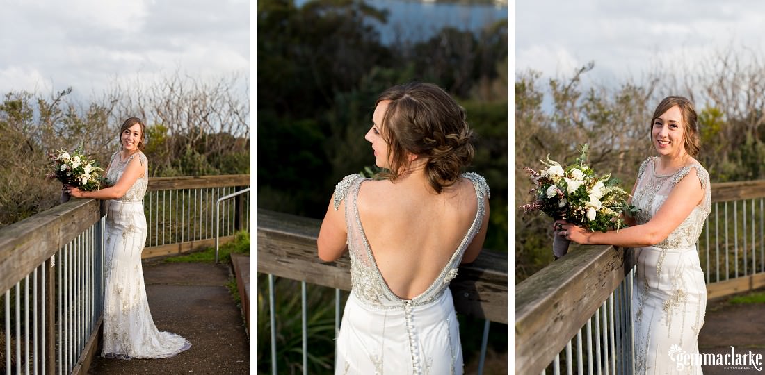 A bride posing at a lookout