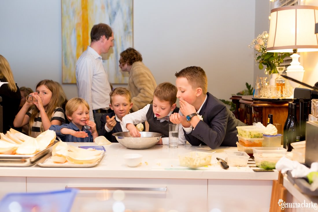 Kids eating at a wedding reception