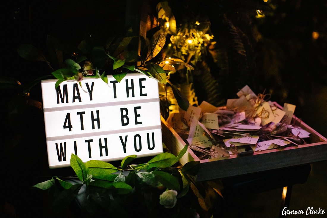 Star Wars inspired welcome board at this rooftop bar wedding