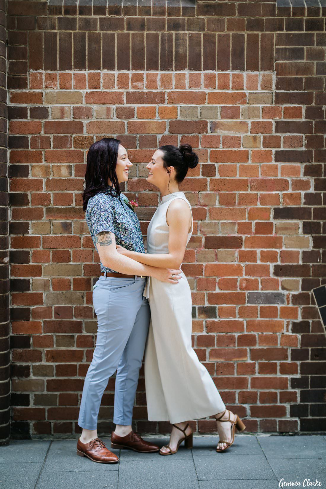 Chippendale Wedding photos in the streets with this same sex couple heading to Archie Rose Distillery